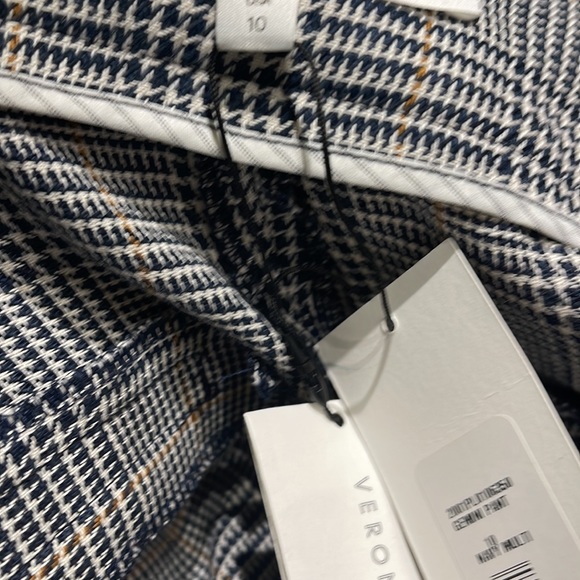 Veronica Beard Gemini Pant Plaid Houndstooth Trousers Multi Navy Grey 10 $395 - Picture 11 of 12